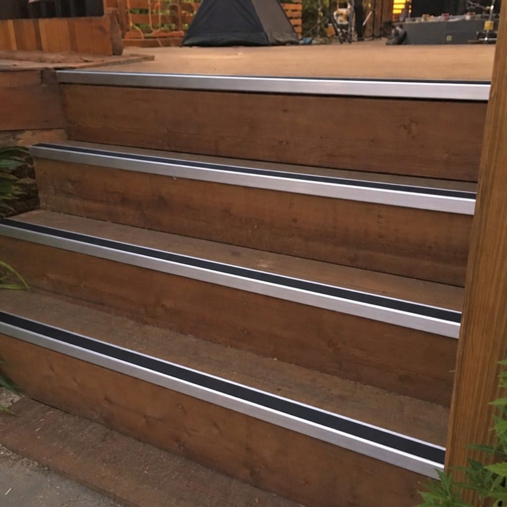 Customer photo review of Aluminium Stair Nosing 2.75m Rake Back Single Insert Strip