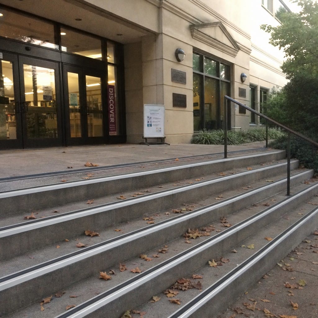 Customer photo review of Heavy Duty Chevron Aluminium Stair Nosing 2.75m, Double Insert, 40mm Riser