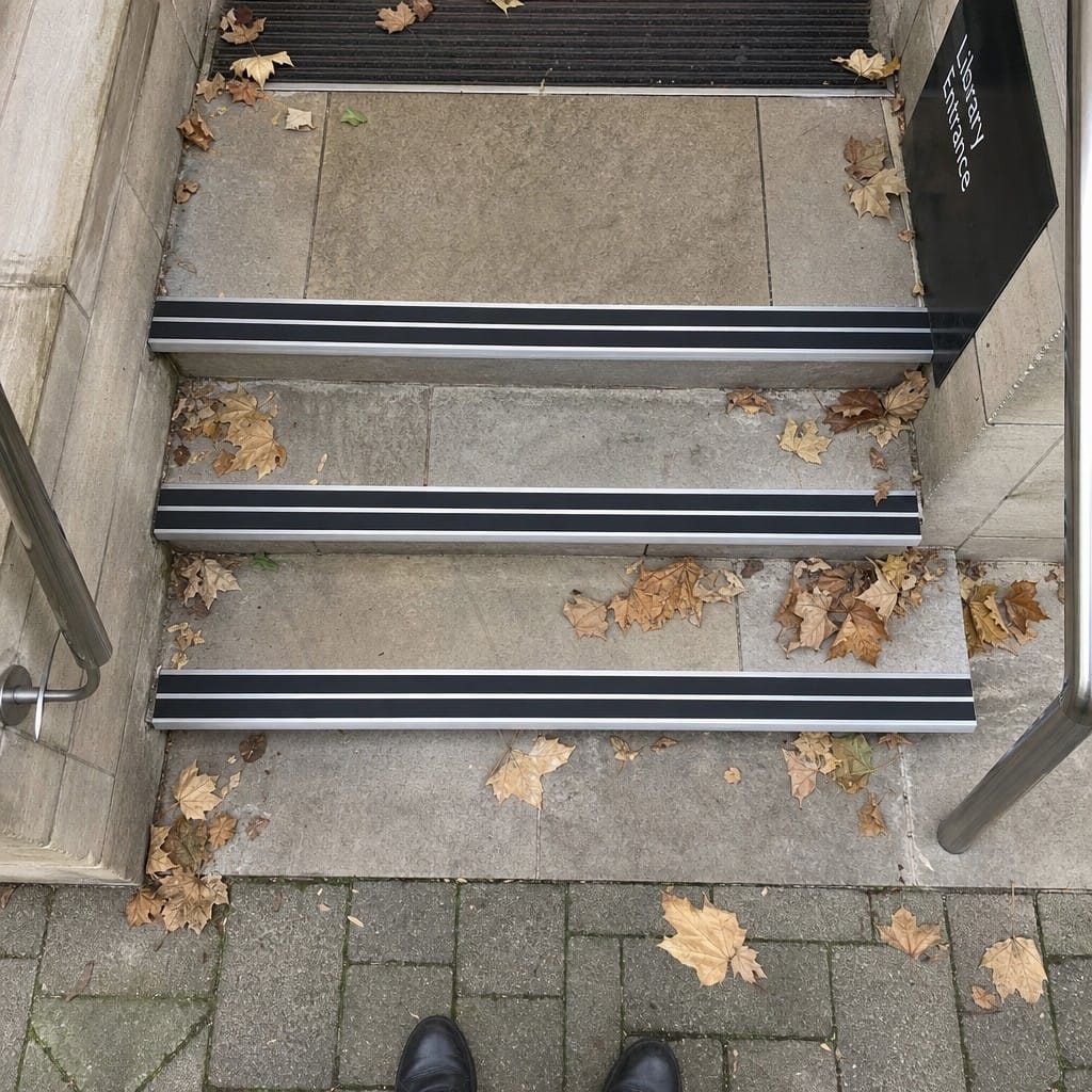 Customer photo review of Aluminium Stair Nosing 88x32mm Square Edge Twin Anti Slip Insert