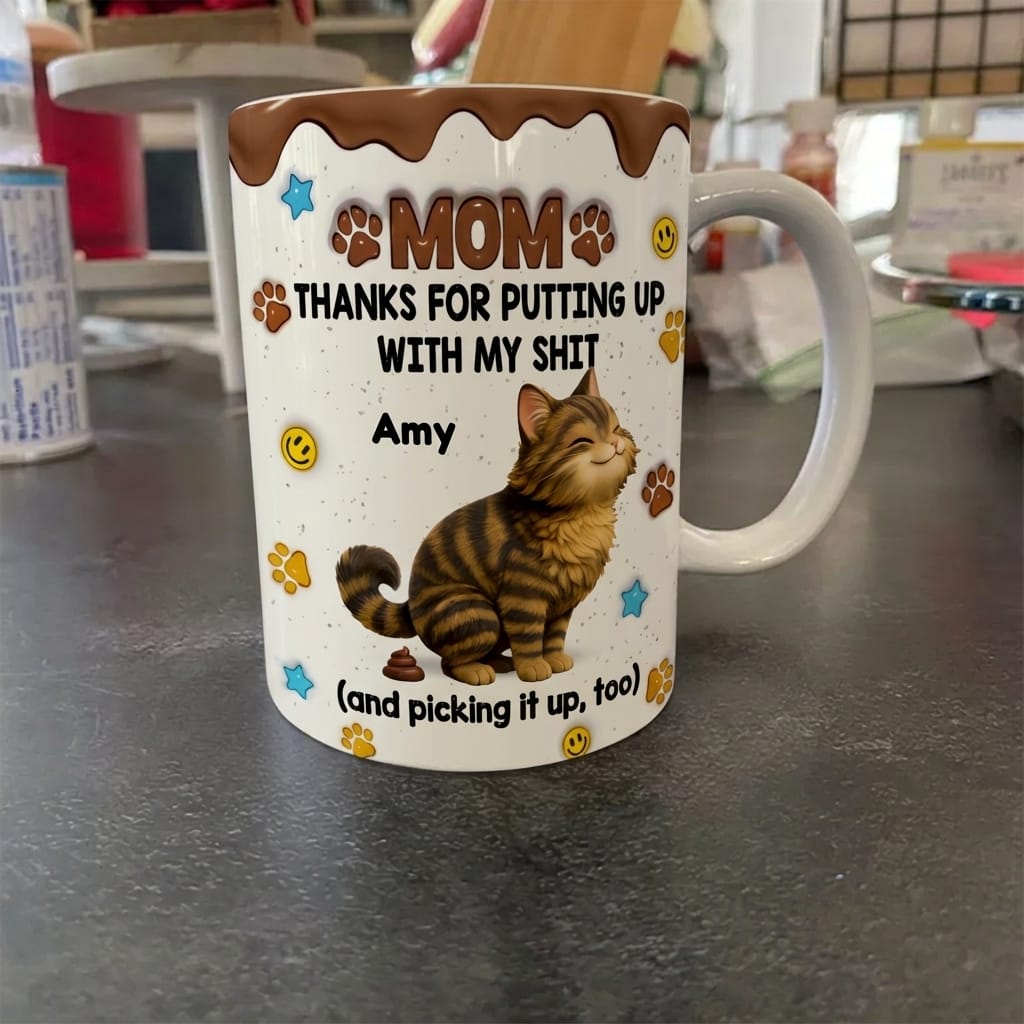 Customer photo review of Thanks For Putting Up - Personalized 3D Inflated Effect Mug - Gift For Dog Cat Lovers, Pet Lovers