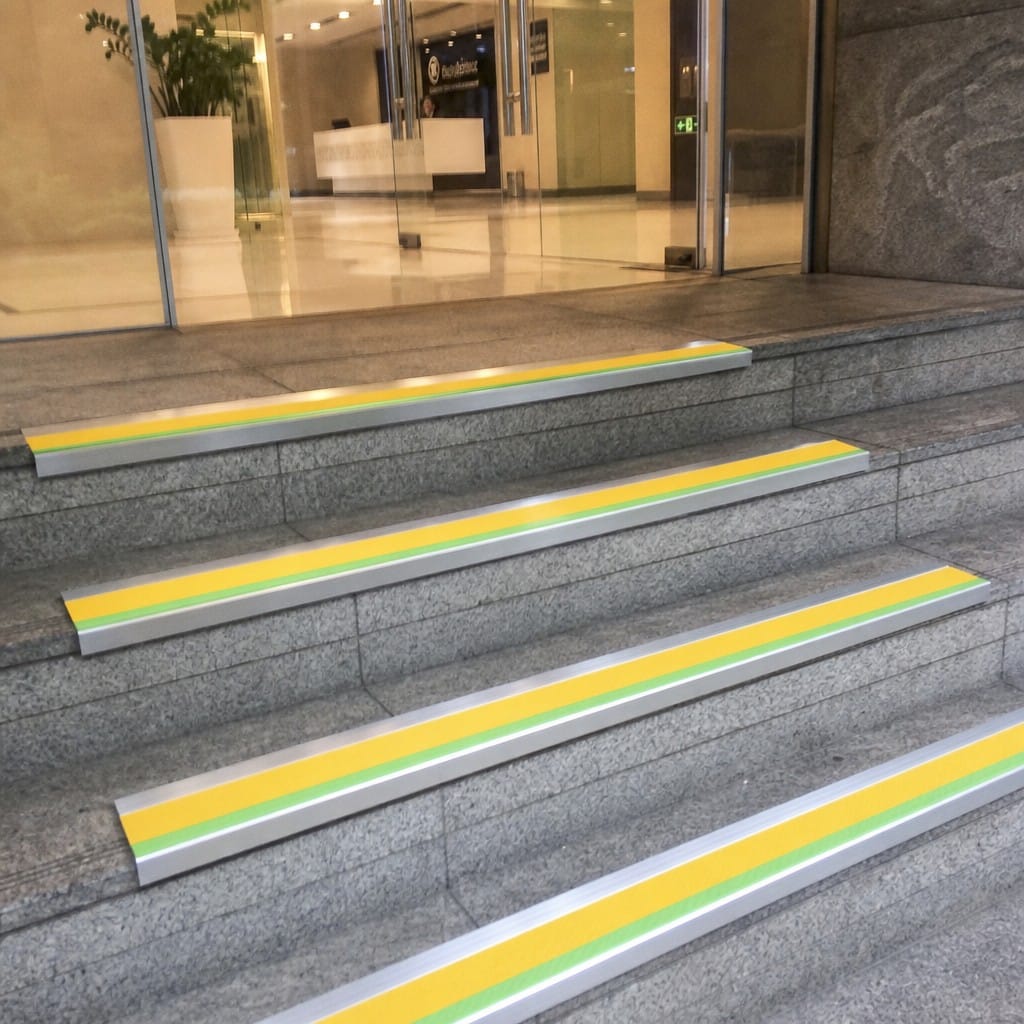 Customer photo review of Aluminium Stair Nosing 67x55mm External Rake Back, Coarse Grit Insert