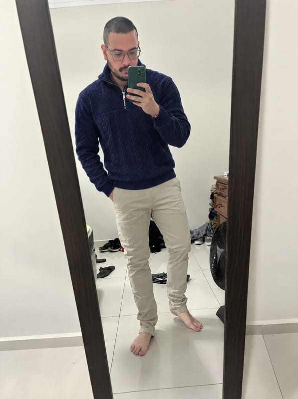 Customer photo review of Essential Henley High Collar Quarter Zip Pullover - Cross & Crown
