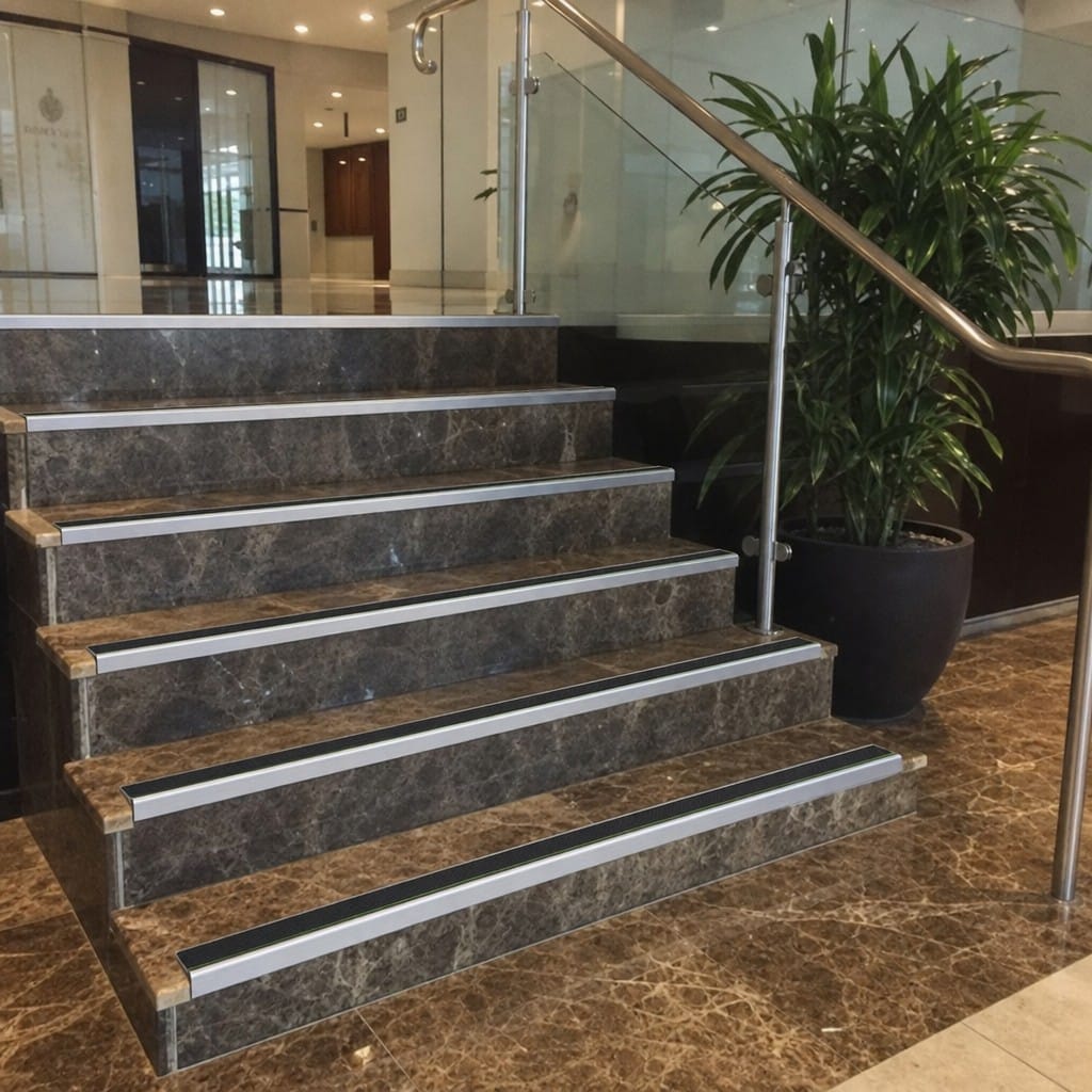 Customer photo review of Screw Fit Aluminium Anti-Slip Stair Nosing 63mm x 32mm for Indoor & Outdoor Use