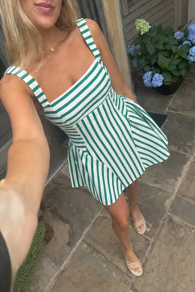 Customer photo review of Polyester Striped Square-Neck Mini Dress