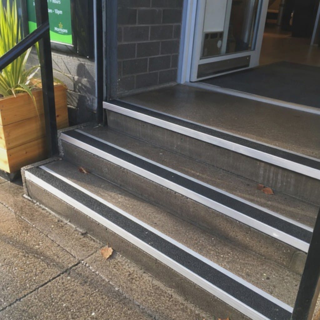 Customer photo review of Aluminium Stair Nosing 70mm Rake Back | Anti-Slip GRP Grit Insert