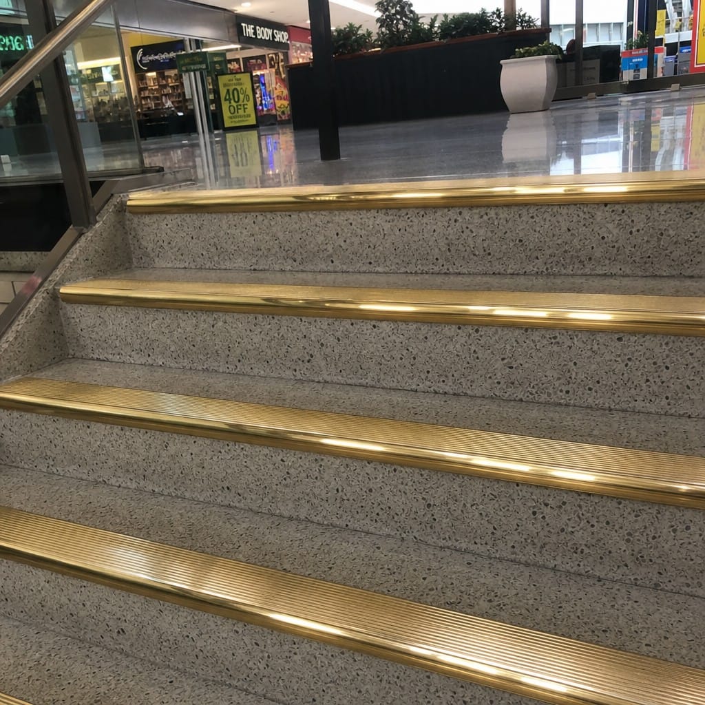 Customer photo review of Solid Brass Bullnose Stair Nosing 89mm Ribbed Tread, Cut to Size 700-2700mm
