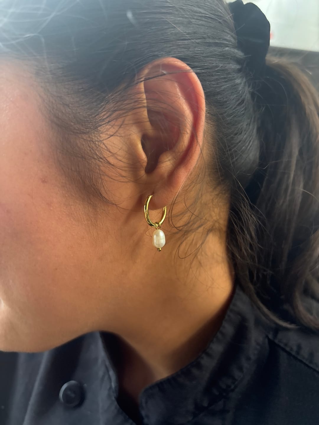 Customer photo review of Freshwater Pearl Bella Hoop Earrings