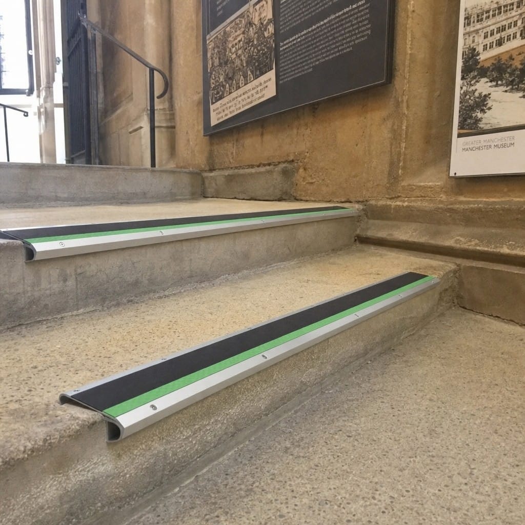 Customer photo review of Aluminium Stair Nosing 69x40mm Bullnose Anti Slip Glow Edge