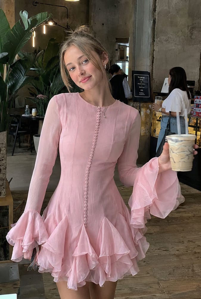 Customer photo review of Mesh Mini Dress With Flared Sleeves