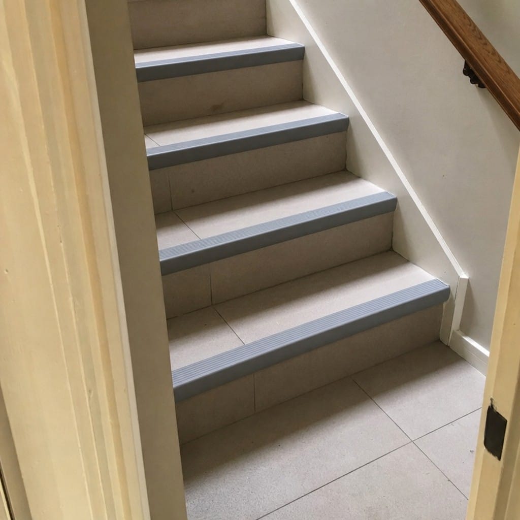 Customer photo review of Self Adhesive PVC Stair Nosing 40mm x 25mm, Grey, Silver or Black