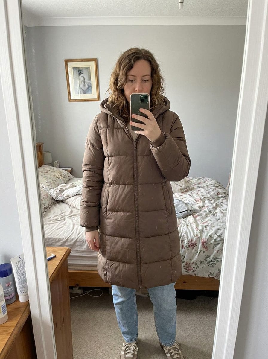 Customer photo review of Longline Puffer Coat Hooded Warm Winter Jacket