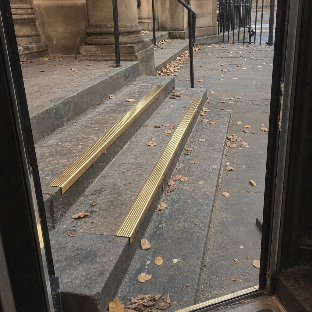 Customer photo review of Solid Brass Stair Nosing 67x55mm Serrated Tread Square Edge, Cut to Size 700-2700mm
