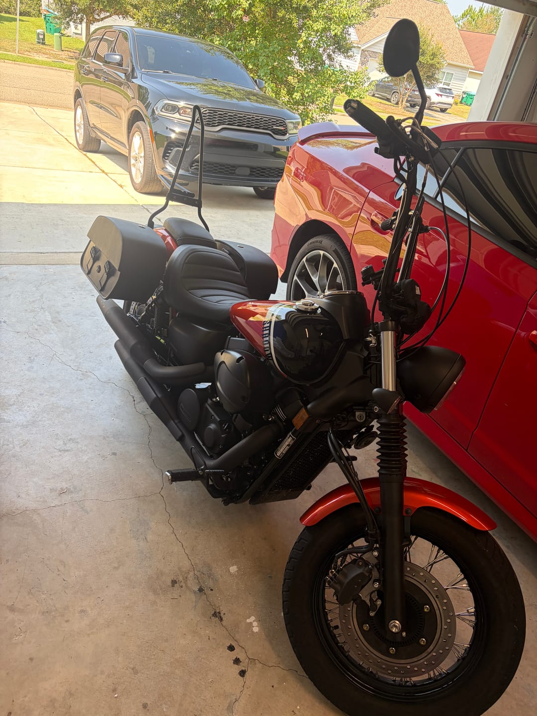 Customer photo review of Iron Born 25" Sissy Bar with Foldable Luggage Rack for Honda Shadow 750 Phantom Matte Black