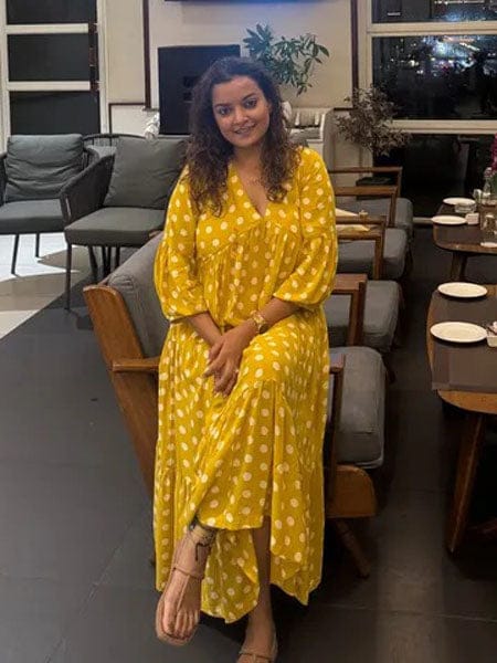 Customer photo review of Bonjour Yellow Polka Modal Maxi Dress
