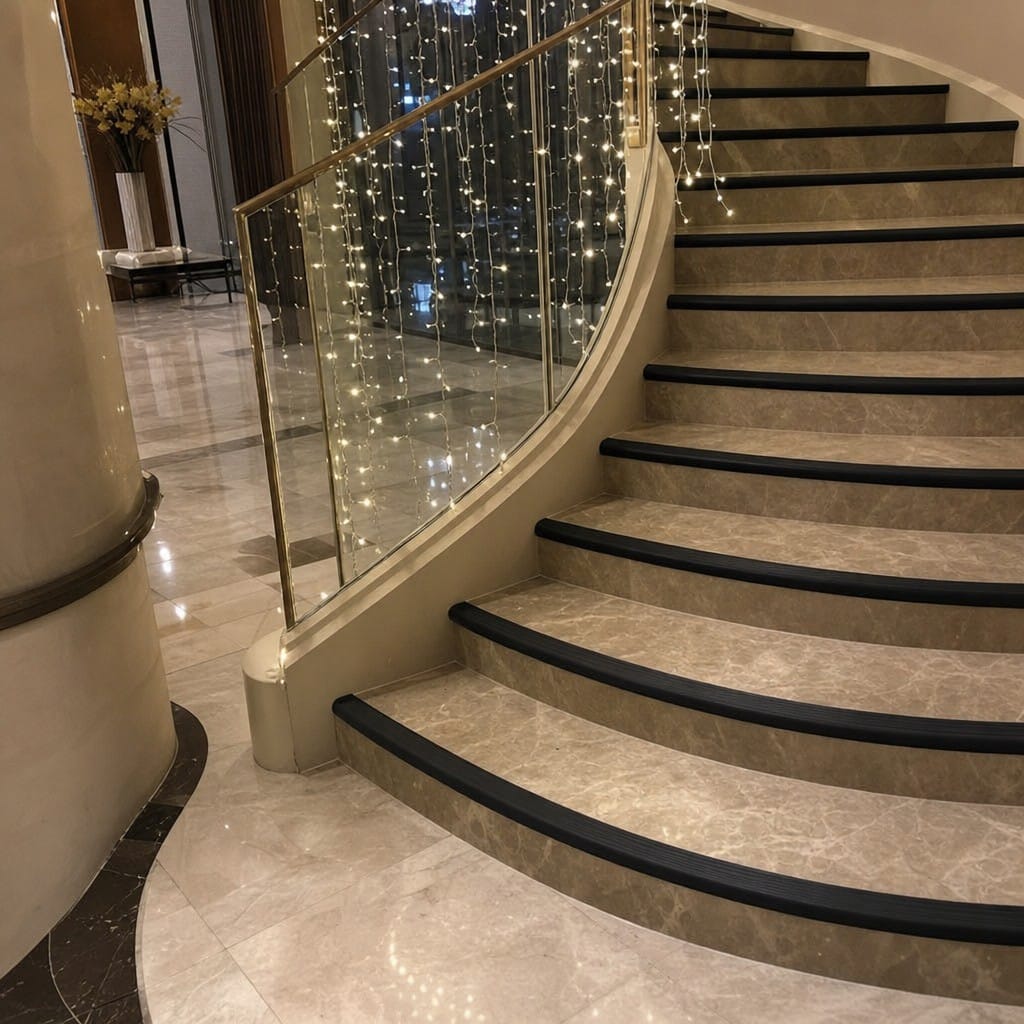 Customer photo review of Flexible PVC Anti-Slip Stair Nosing 48x29mm, 3.22m, Bends to Curved & Splayed Steps