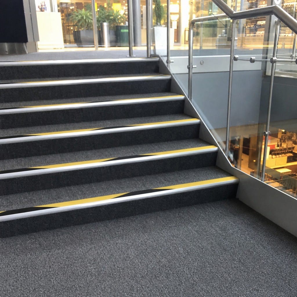 Customer photo review of Carpet Stair Nosing 2.44m Aluminium Rake Back PVC Insert