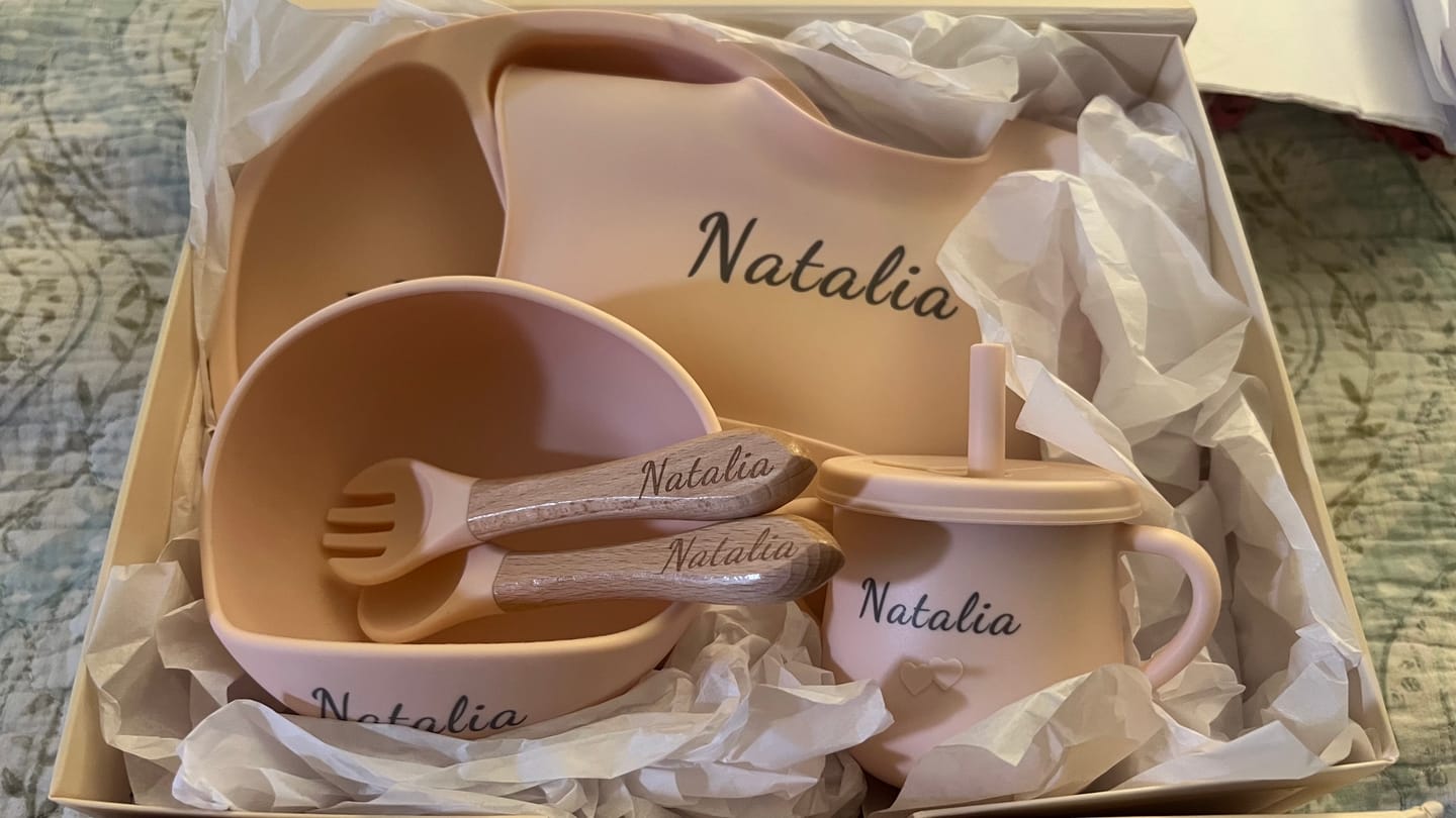 Customer photo review of Noah + Nori™ Personalized Baby Feeding Set