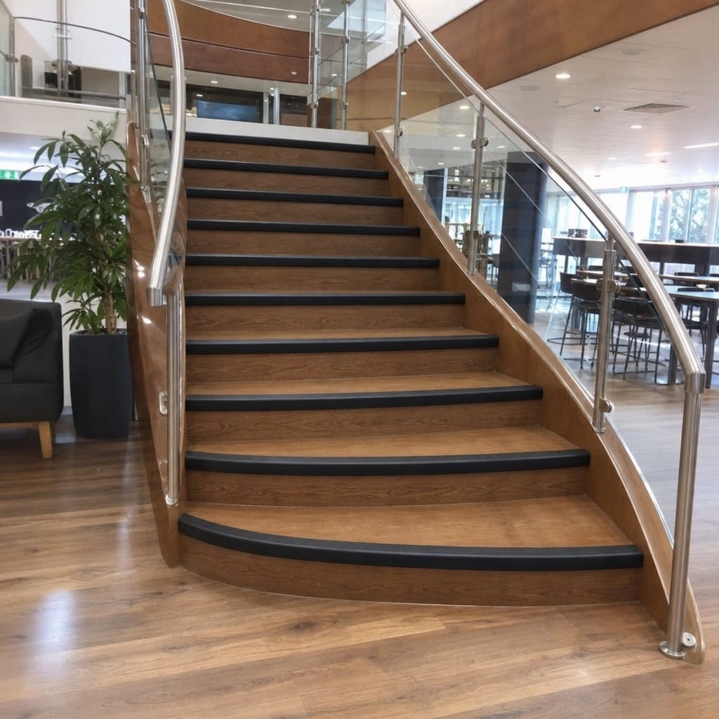 Customer photo review of Flexible PVC Anti-Slip Stair Nosing 48x29mm, 3.22m, Bends to Curved & Splayed Steps