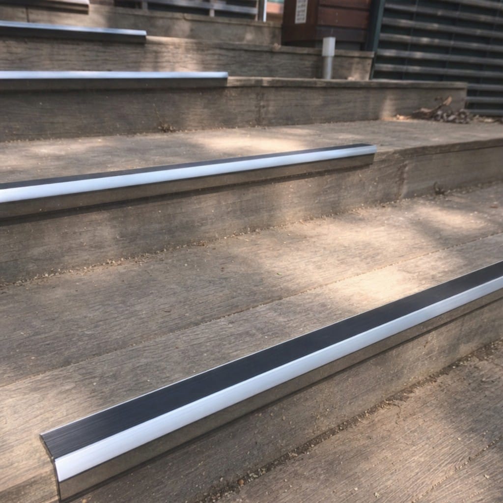 Customer photo review of Aluminium Stair Nosing 56x33mm Rake Back, Anti-Slip Insert, 4 Lengths
