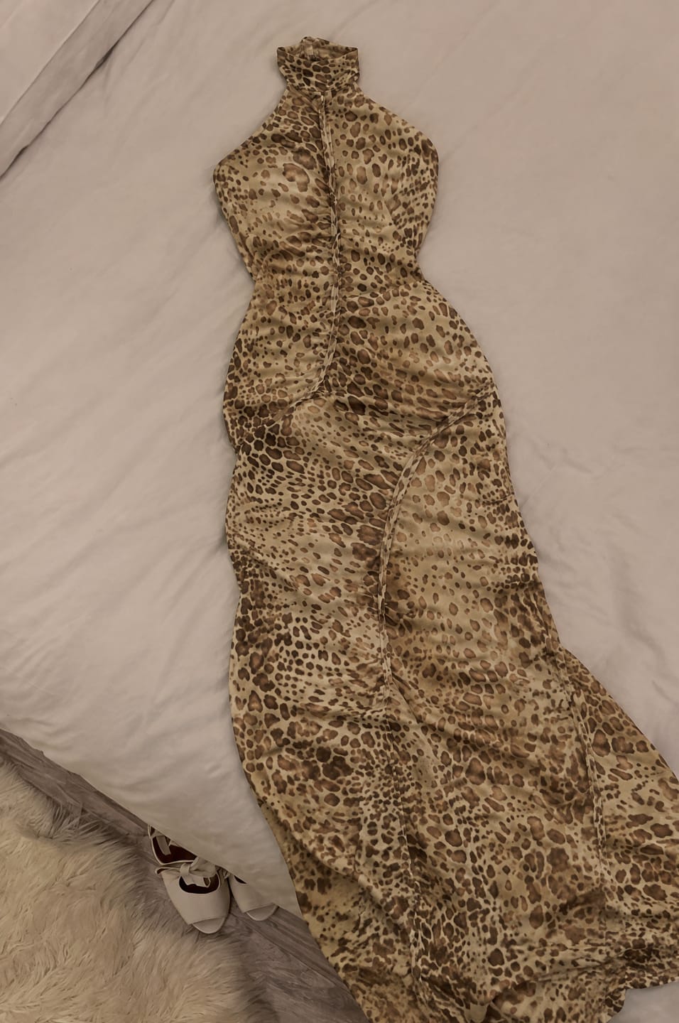 Customer photo review of Leopard Halter Backless Maxi Dress
