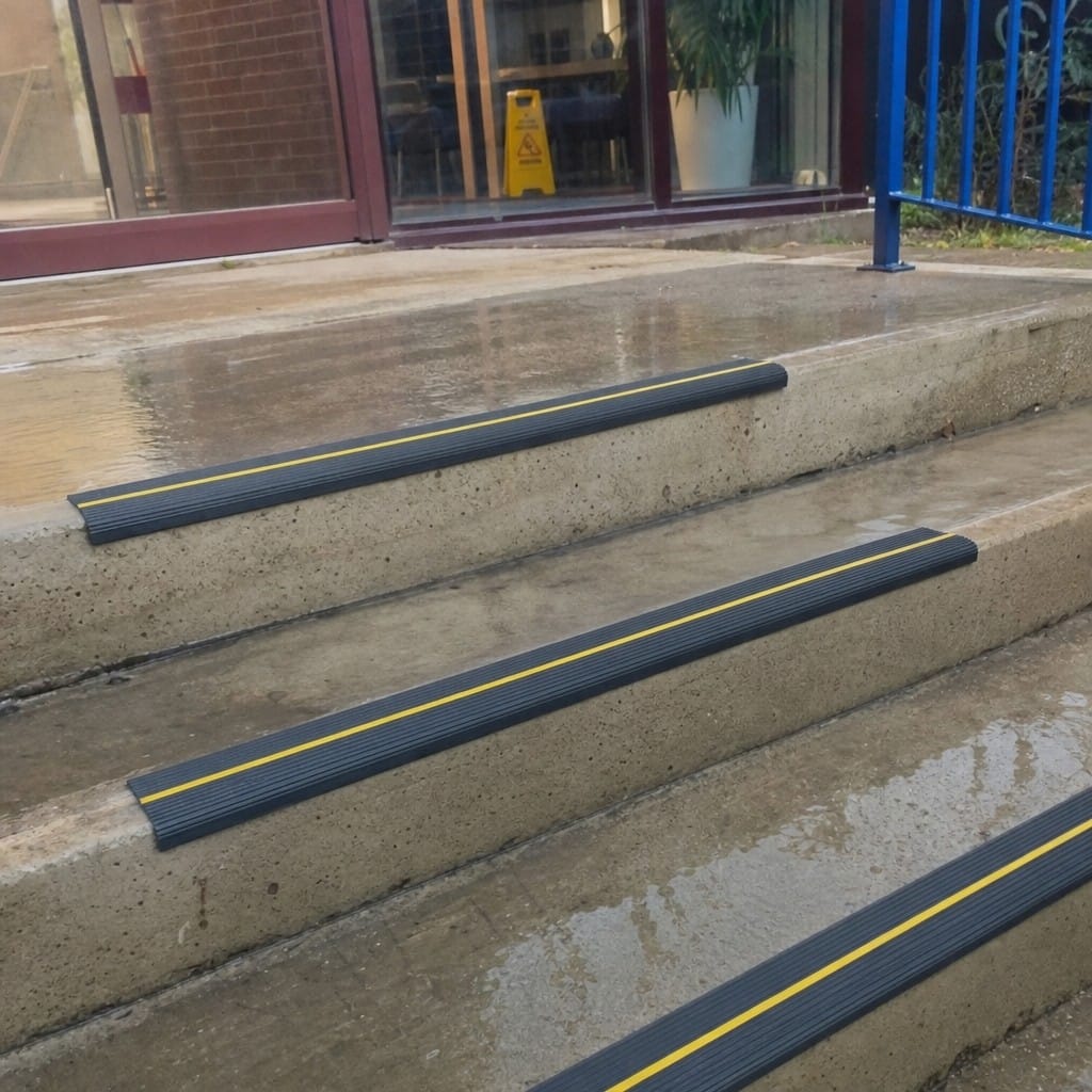 Customer photo review of Anti Slip Stair Nosing 55x40mm Flexible PVC Black & Yellow Caution Edge