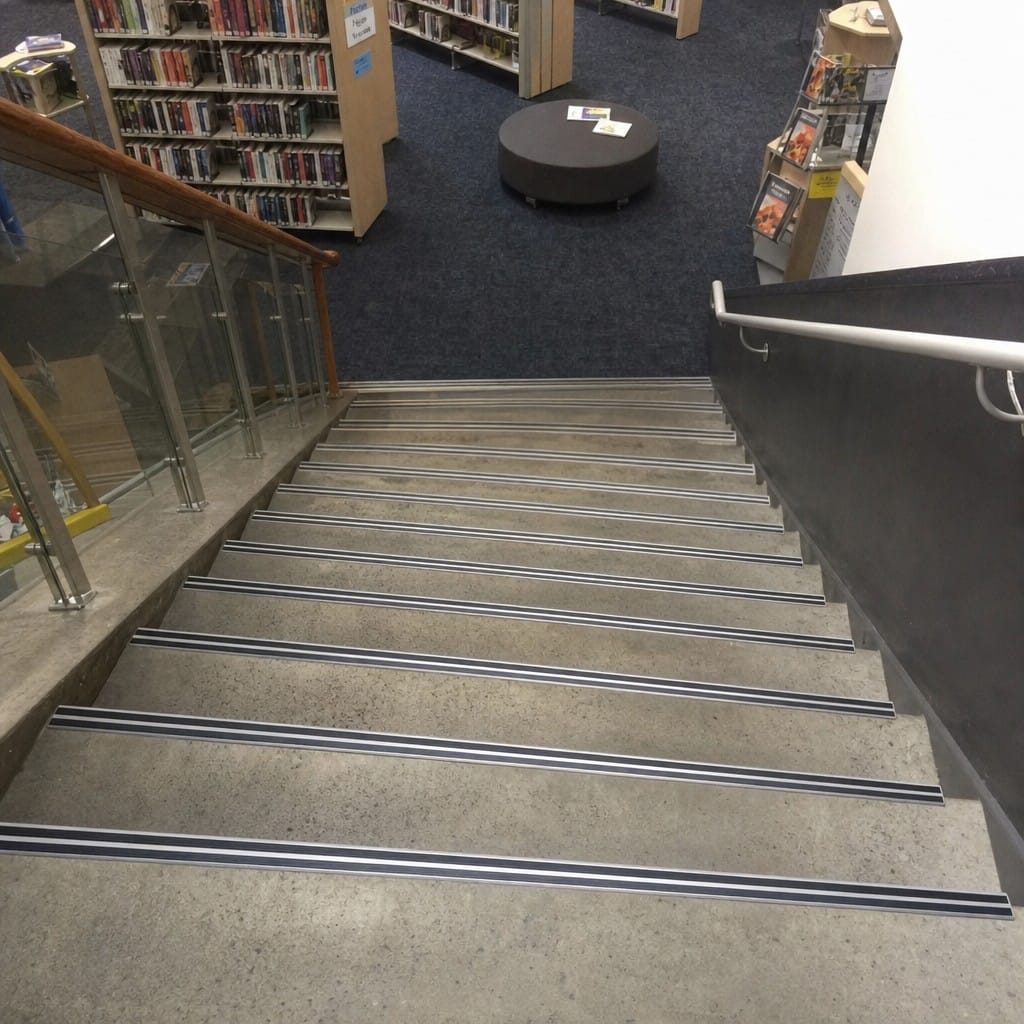 Customer photo review of Anti-Slip Stair Nosing 35 x 19.5mm Anodised Aluminium, Twin Rubber Inserts