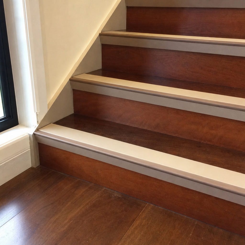 Customer photo review of Rake Back Stair Nosing 2.75m Aluminium Double PVC Insert 5mm