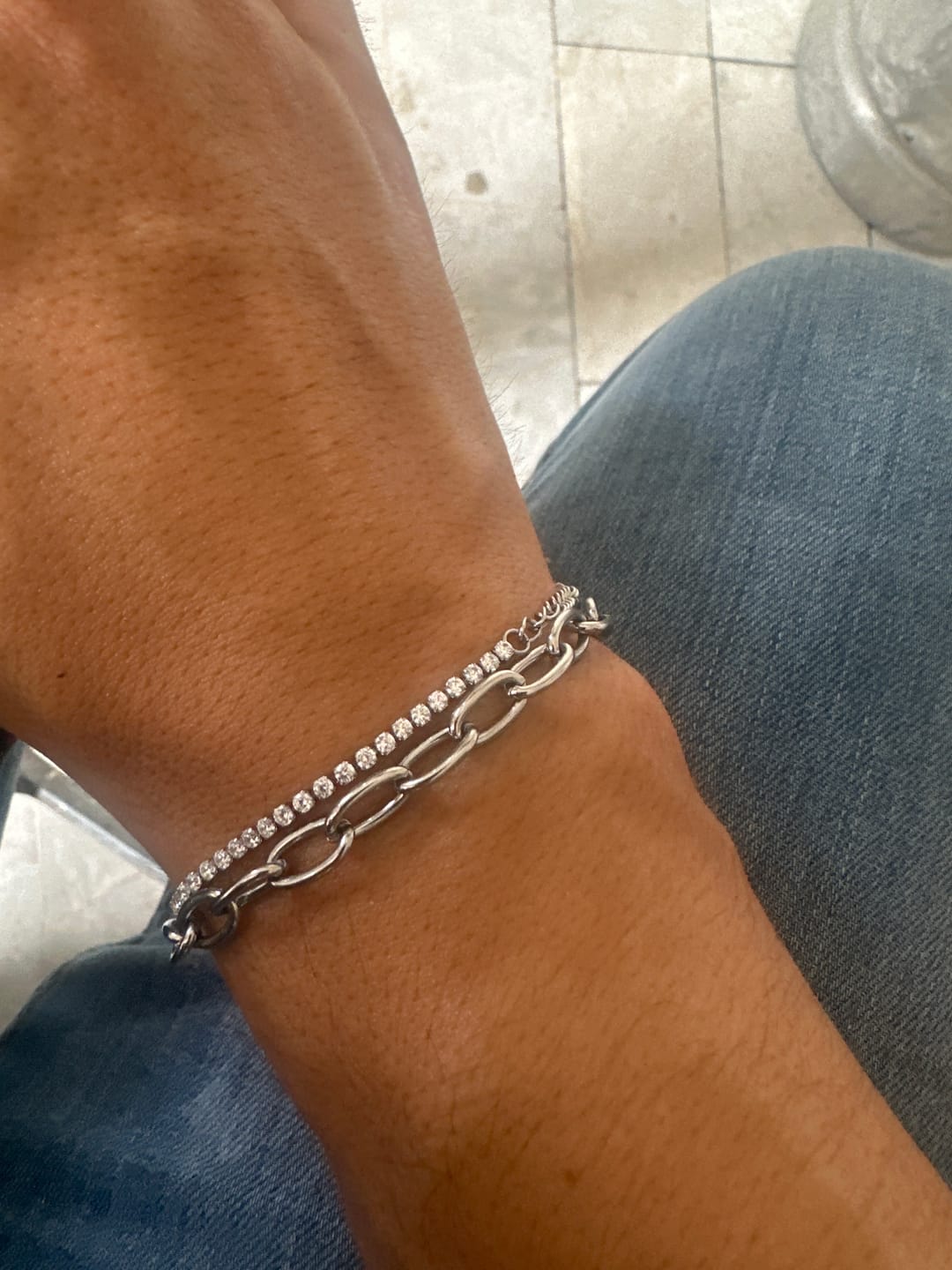 Customer photo review of Pulsera Celeste Plata