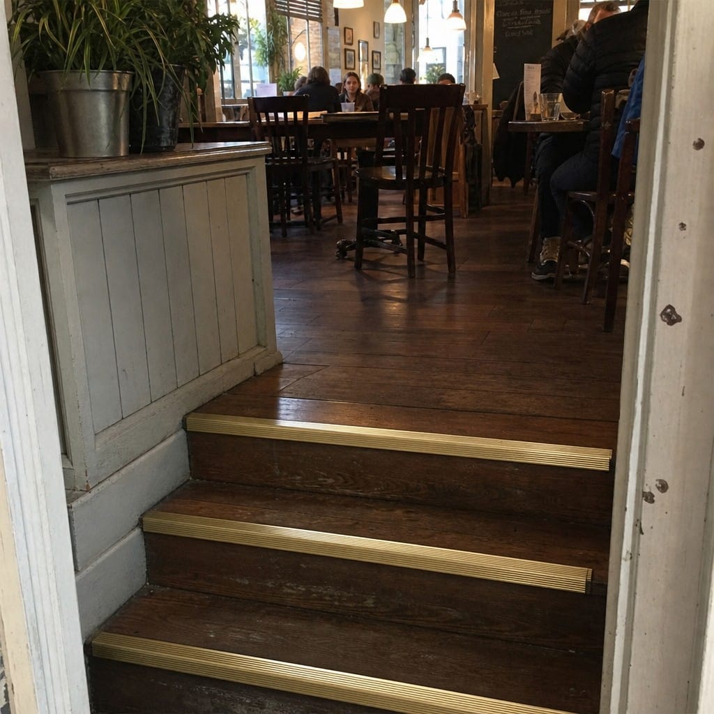 Customer photo review of Solid Brass Stair Nosing 44x26mm Ribbed Tread Raked Front, Cut to Size 700-2750mm