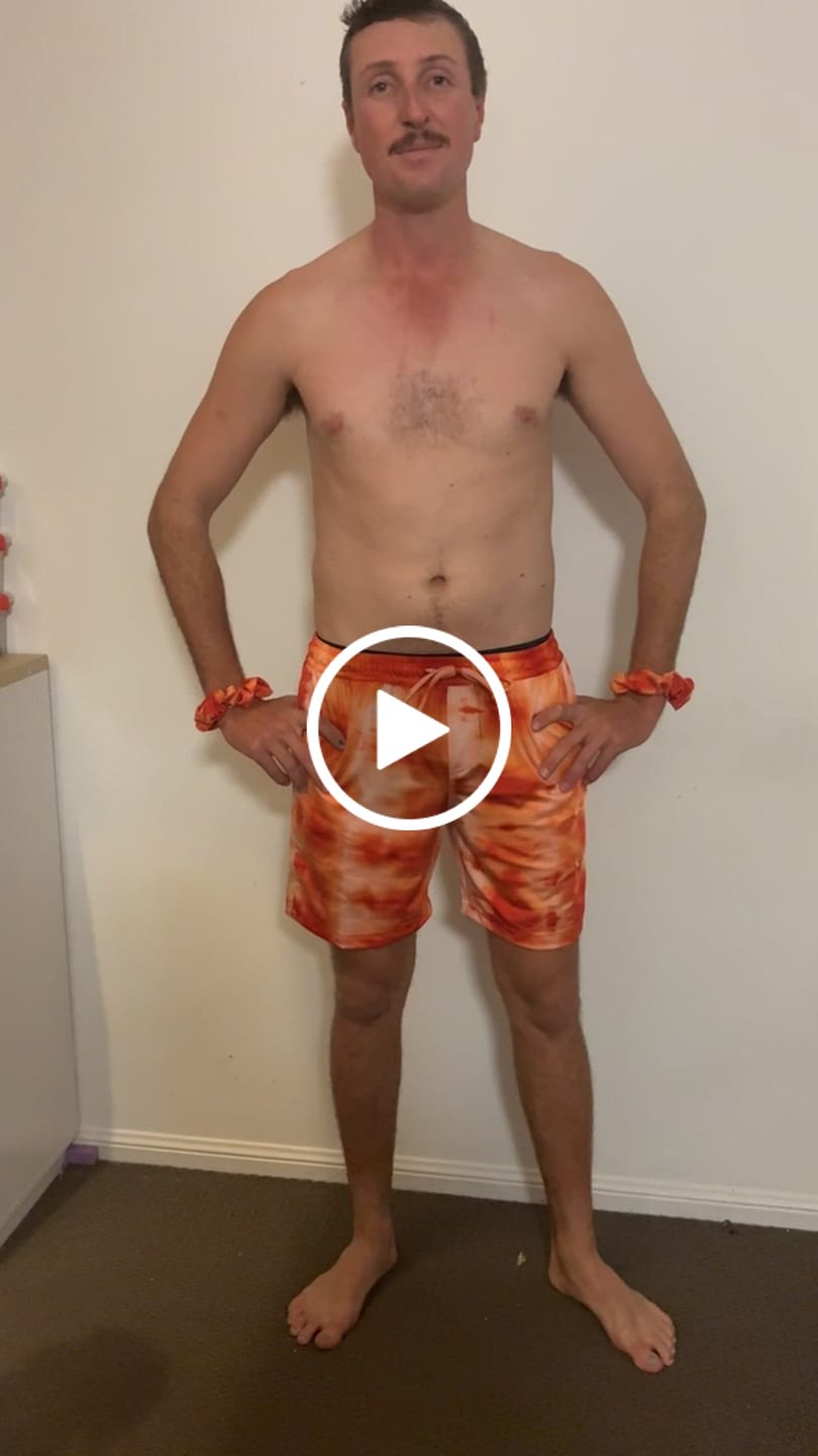 Customer video review of Orange Tie Dye Mens Shorts Board Short Length
