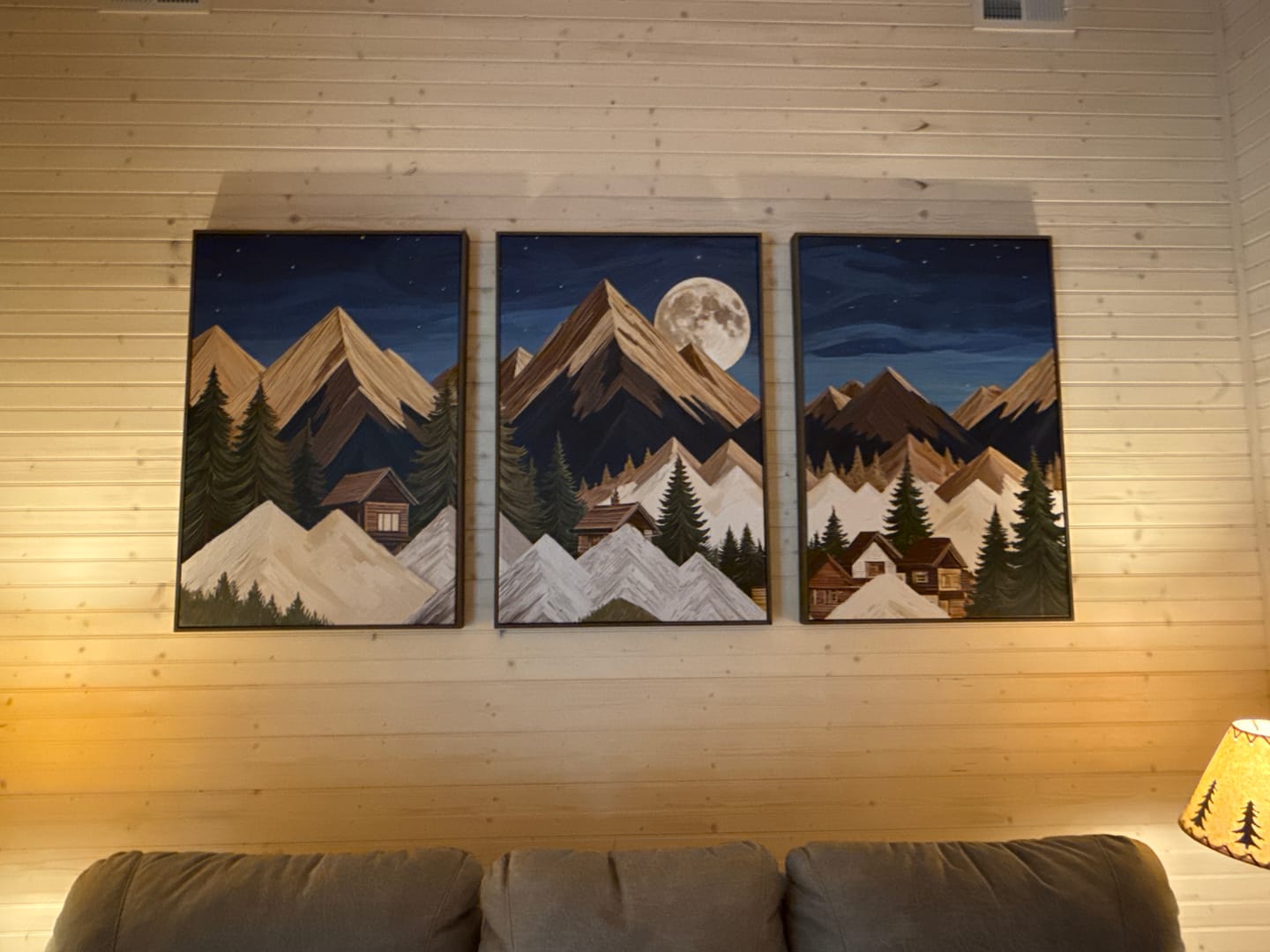 Customer photo review of Moonlit Mountain Cabin Wall Art Canvas Print, Rustic Mountain