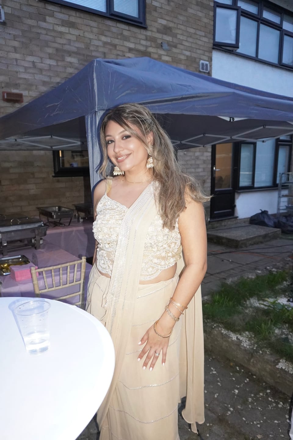 Customer photo review of Champagne Pearl Draped Saree Set