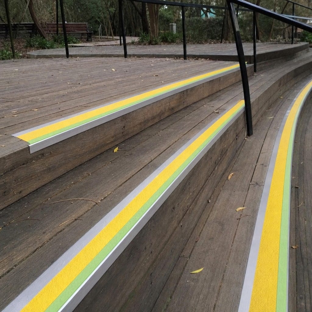 Customer photo review of Aluminium Stair Nosing 67x55mm External Rake Back, Coarse Grit Insert