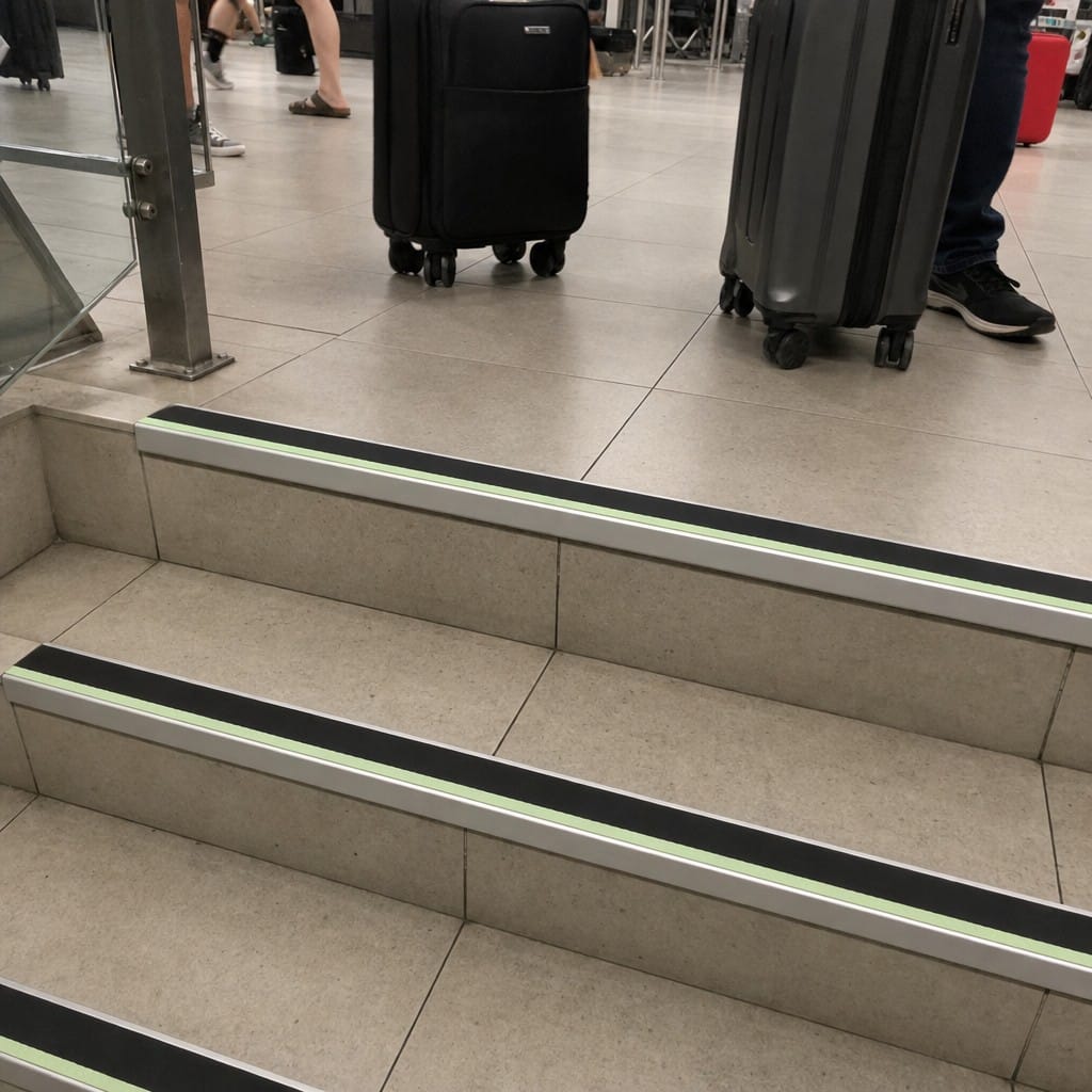 Customer photo review of Aluminium Stair Nosing 72x55mm Wide Tread Anti Slip Glow Edge