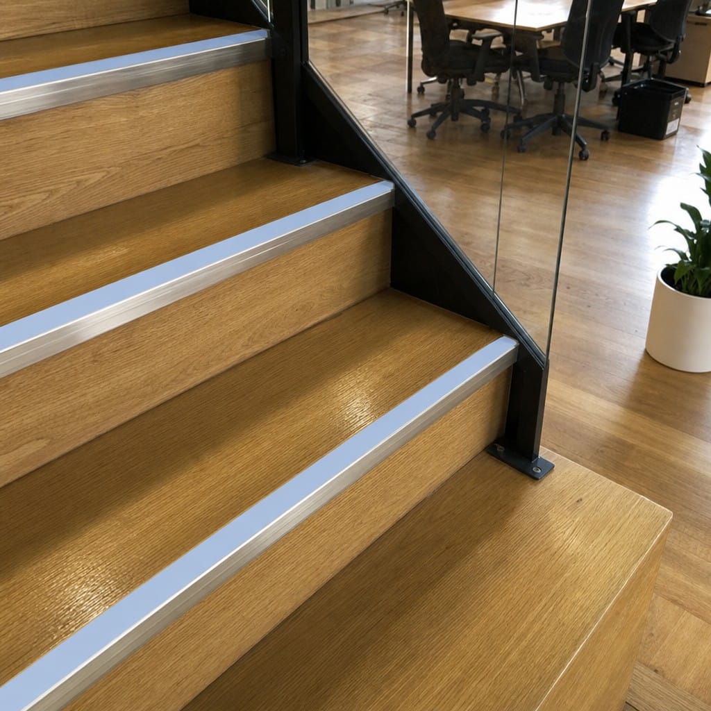 Customer photo review of Square Aluminium Stair Nosing 2.44m Single Insert