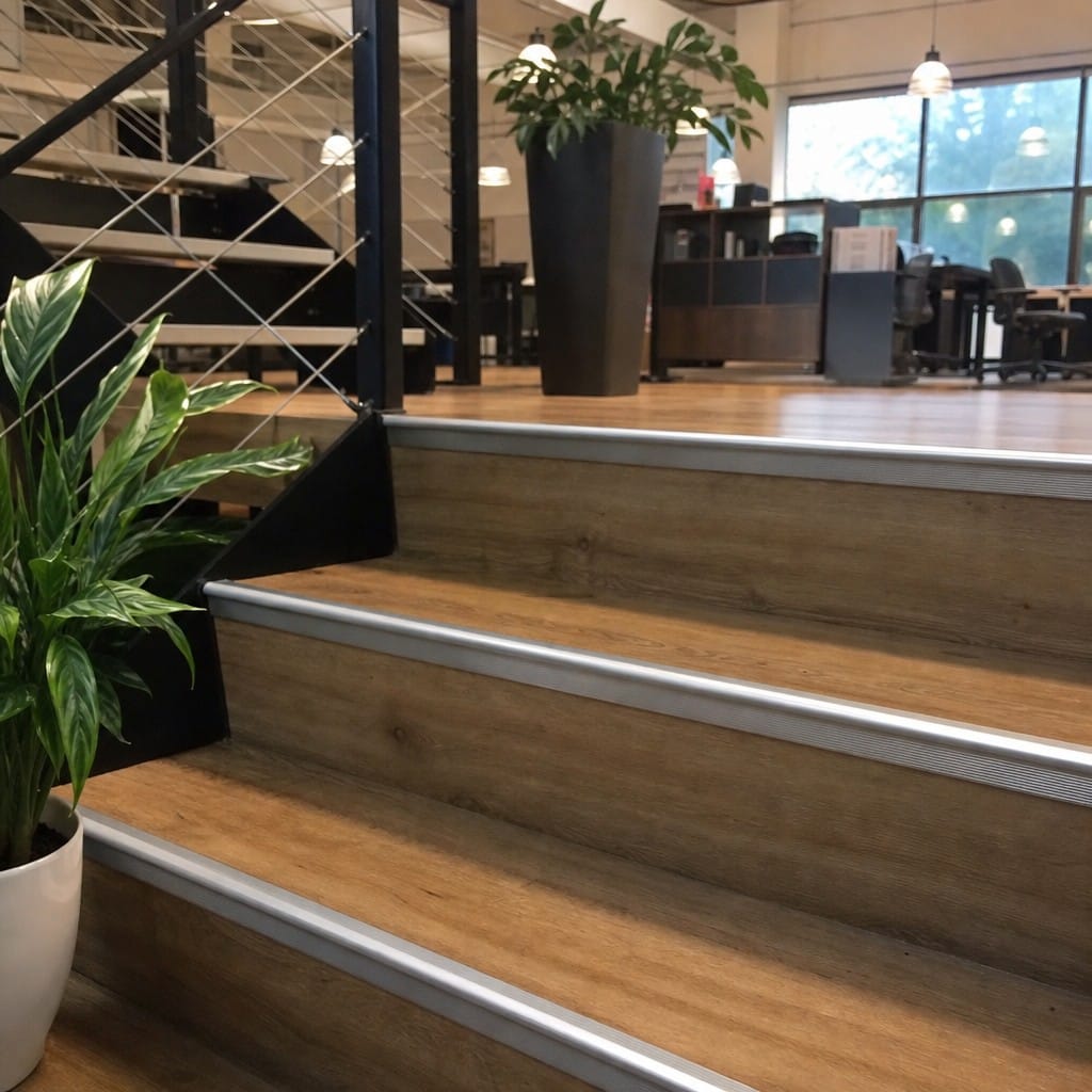 Customer photo review of Aluminium Stair Nosing 19.5 x 3mm Rounded Edge Trim for 3mm LVT