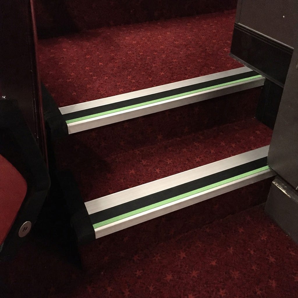 Customer photo review of Aluminium Stair Nosing 57x55mm Photoluminescent Rake Back, DDA