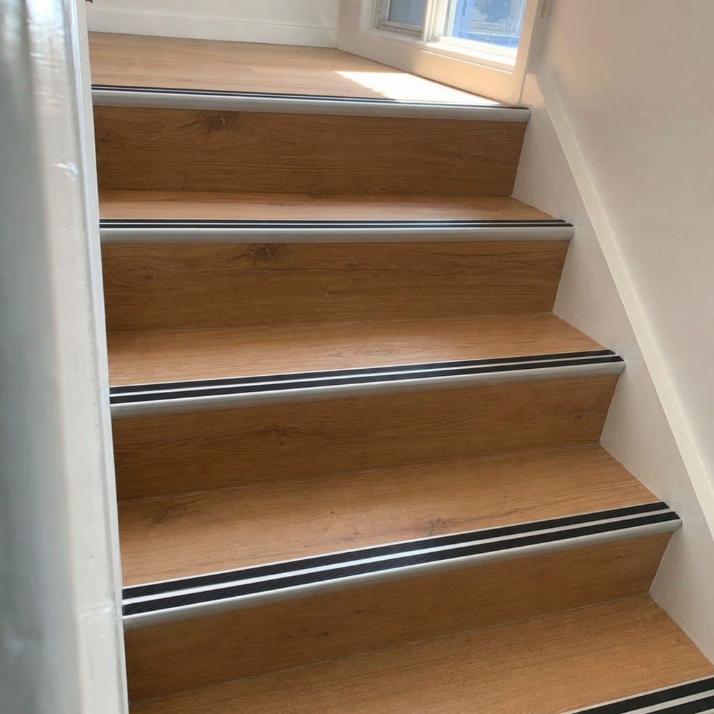 Customer photo review of 36mm Slim Aluminium Stair Nosing | Twin Rubber Anti-Slip Inserts