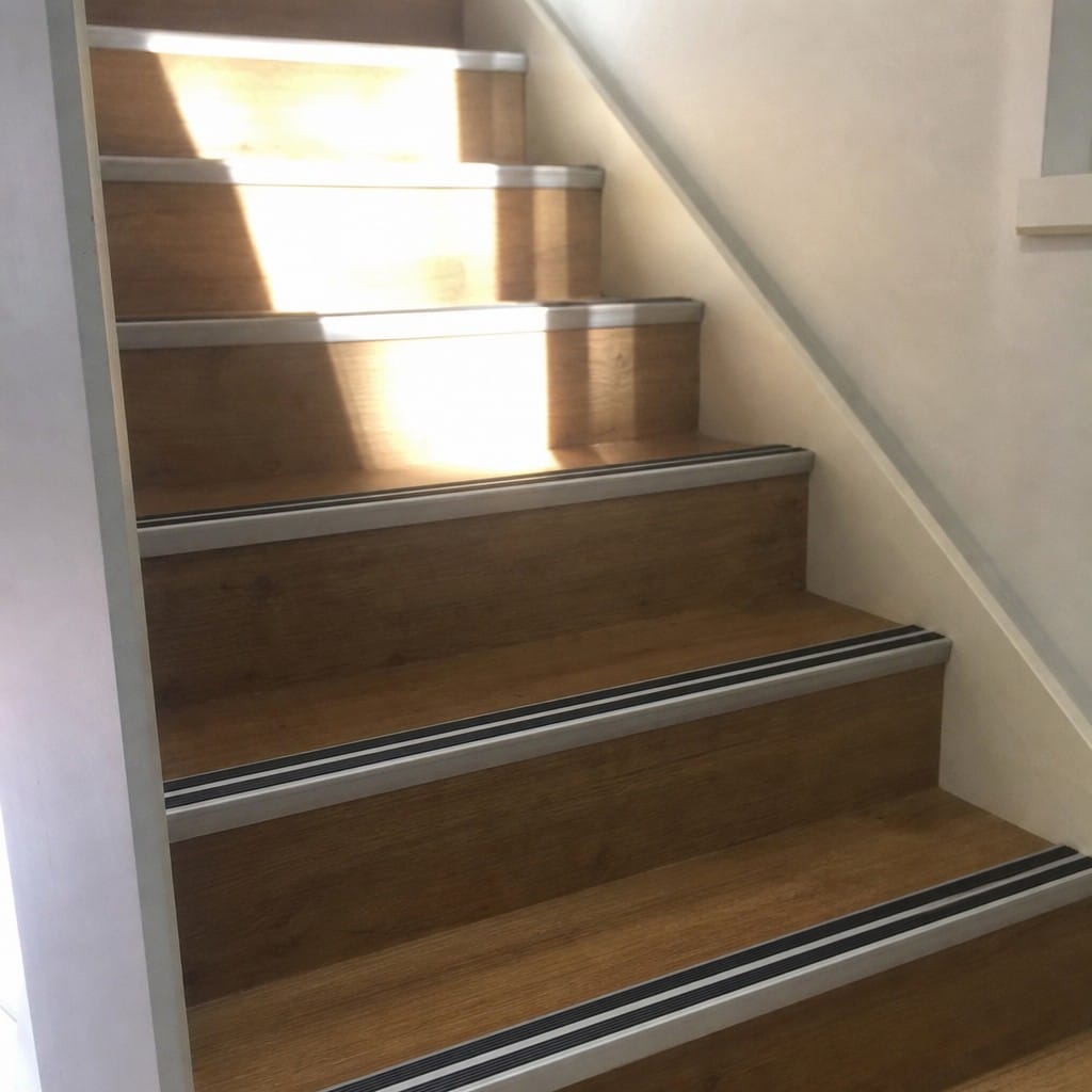 Customer photo review of Anti-Slip Stair Nosing 35 x 19.5mm Anodised Aluminium, Twin Rubber Inserts