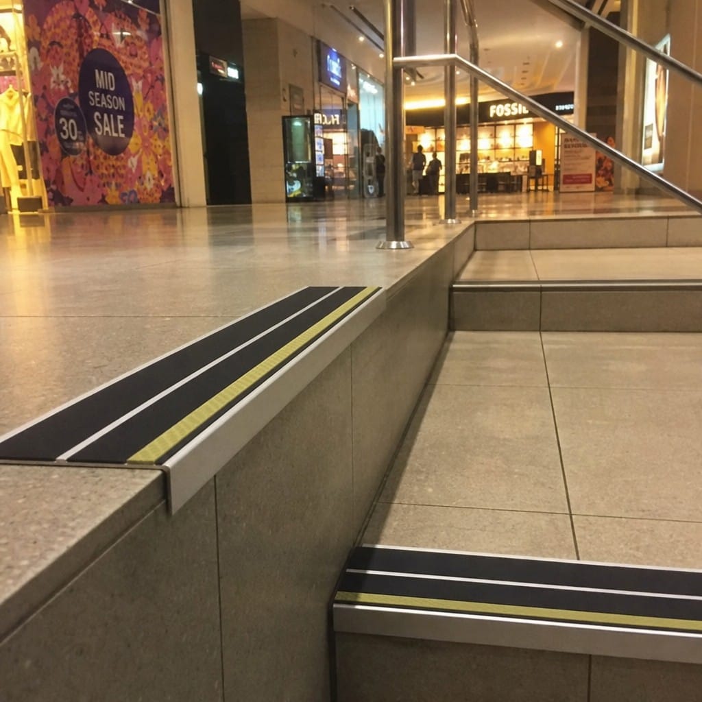 Customer photo review of Aluminium Stair Nosing 85x32mm Photoluminescent Glow Edge, Twin Inserts
