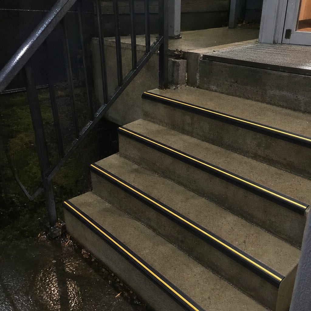 Customer photo review of Anti Slip Stair Nosing 40x40mm Flexible PVC Black & Yellow 1.2m