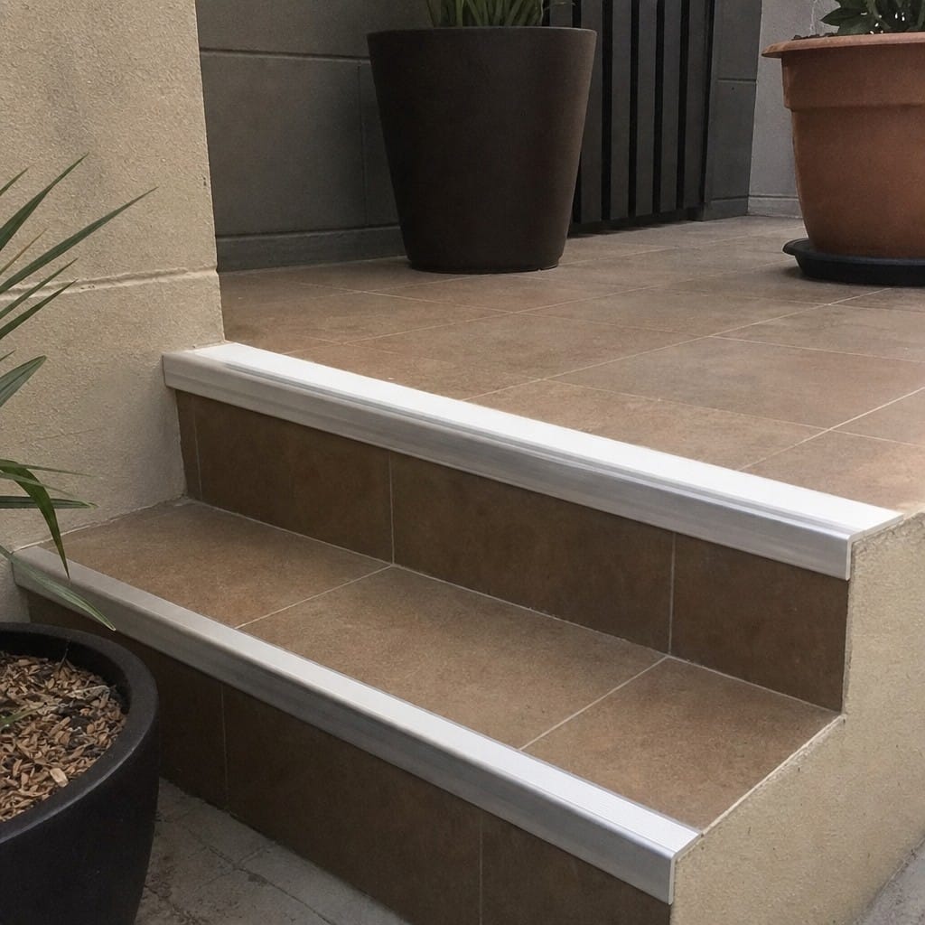 Customer photo review of Square Aluminium Stair Nosing 3.22m 50mm Riser Anti Slip