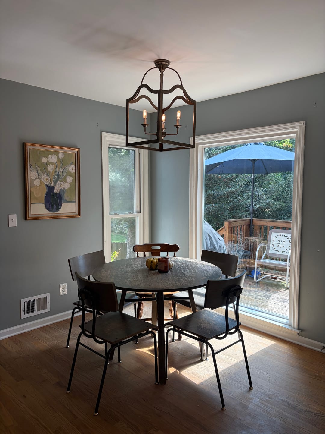 Customer photo review of 4-light Antique Bronze Candle Square Lantern Semi Flush