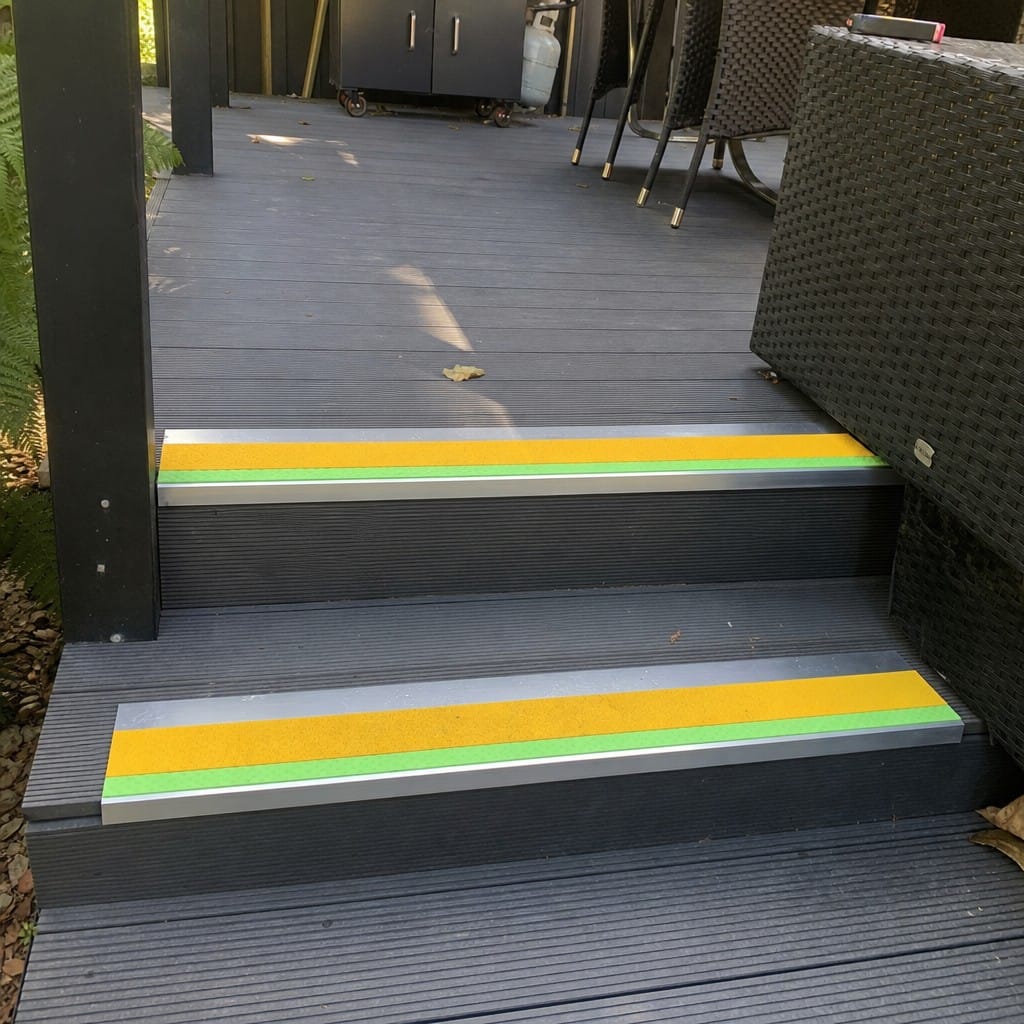 Customer photo review of Aluminium Stair Nosing 67x55mm External Rake Back, Coarse Grit Insert