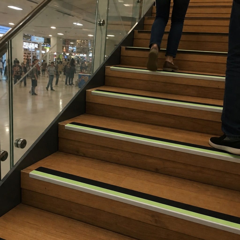 Customer photo review of Aluminium Stair Nosing 56x32mm Photoluminescent, Anti-Slip PVC Insert