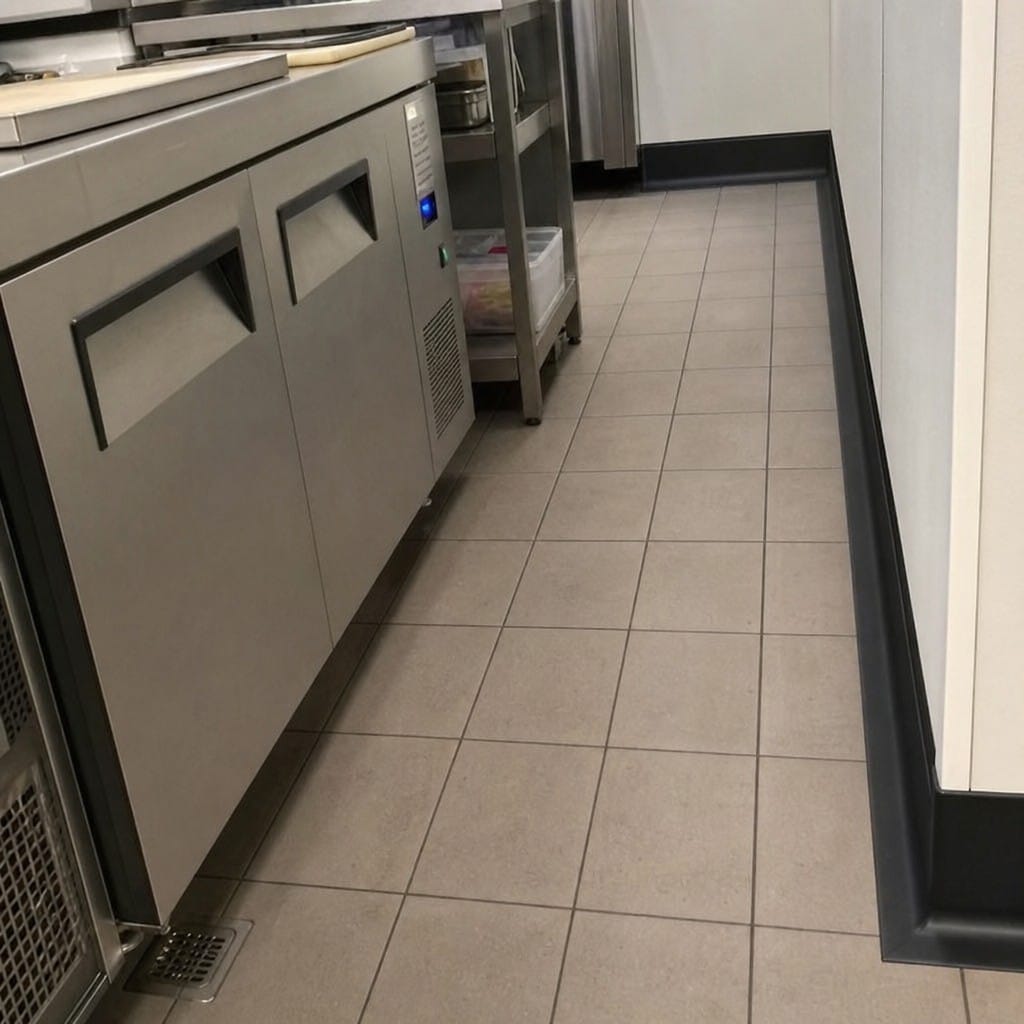 Customer photo review of Flexible PVC Sit-On Skirting Board 100mm x 20mm | 15m Length | Commercial