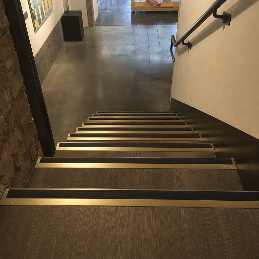 Customer photo review of Solid Brass Stair Nosing 63.5mm Bullnose, Anti-Slip Insert, Cut to Size
