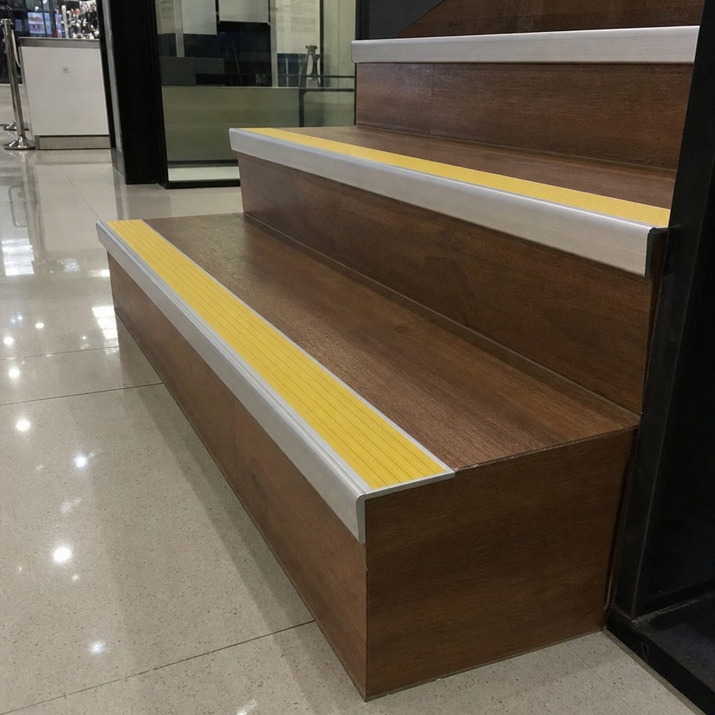 Customer photo review of Aluminium Stair Nosing 71x55mm Heavy Duty Anti-Slip PVC Insert, 11 Colours