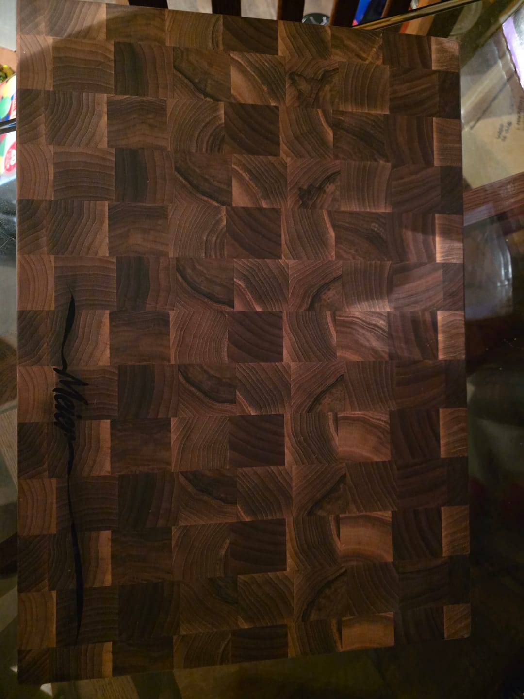 Customer photo review of Personalized Double-sided Walnut  End Grain Cutting Board