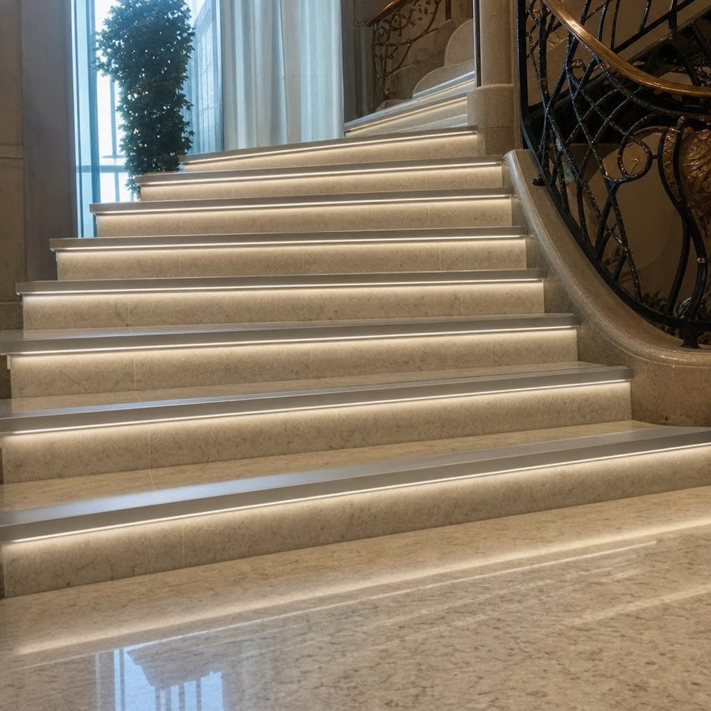 Customer photo review of Light Up LED Stair Nosing 9mm x 20mm Aluminium Commercial